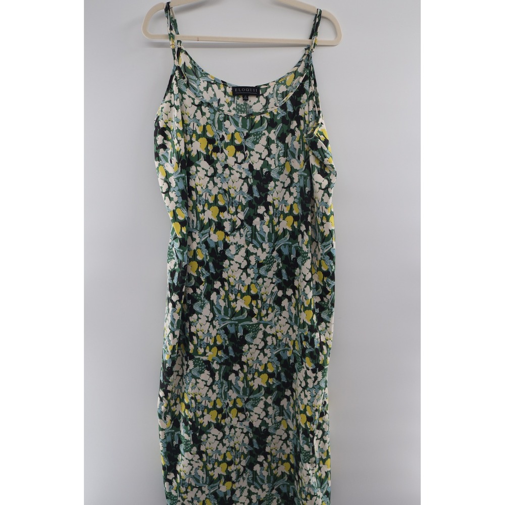 Eloquii Floral Slip Dress Size 20 Green Adjustable Strap Midi Dress